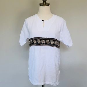 Medium White Cotton Short Sleeve Pullover Shirt Top